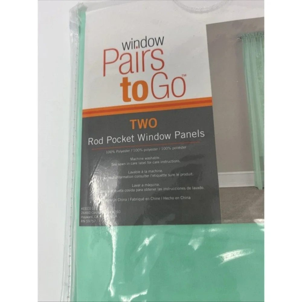 Pairs to Go Rod Pocket Sheer Window Panels set of (2) Beach‎ Glass Green 59x63
